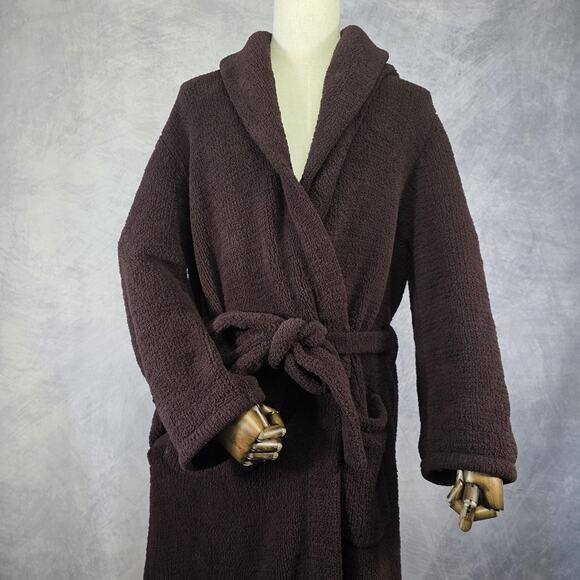 Kashwere Robe Mens XL Brown Shawl Collar Belted Plush Microfiber Bathrobe Pocket - Picture 1 of 11